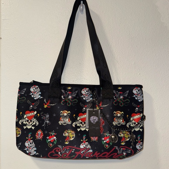 ED Hardy Eve Print Iconic Tattoo Tiger Shoulder TOTE Bag ZIP closure new - Picture 1 of 9